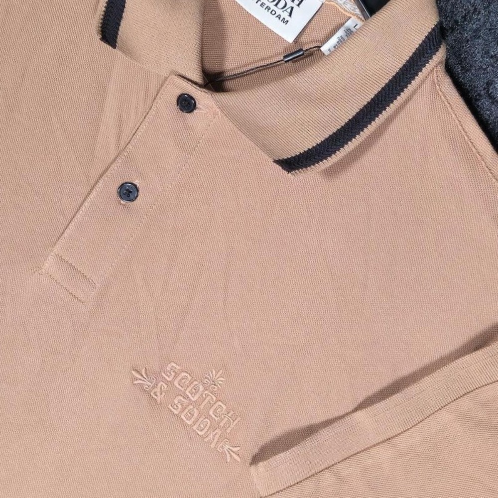 Scotch & Soda Mens Pique Short Sleeve Polo Shirt Tannin Tan Size Large MRSP $88